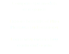 Compare spa models  at a glance Explore benefits of Mira Platinum hydrotherapy Learn why owners buy  again and again